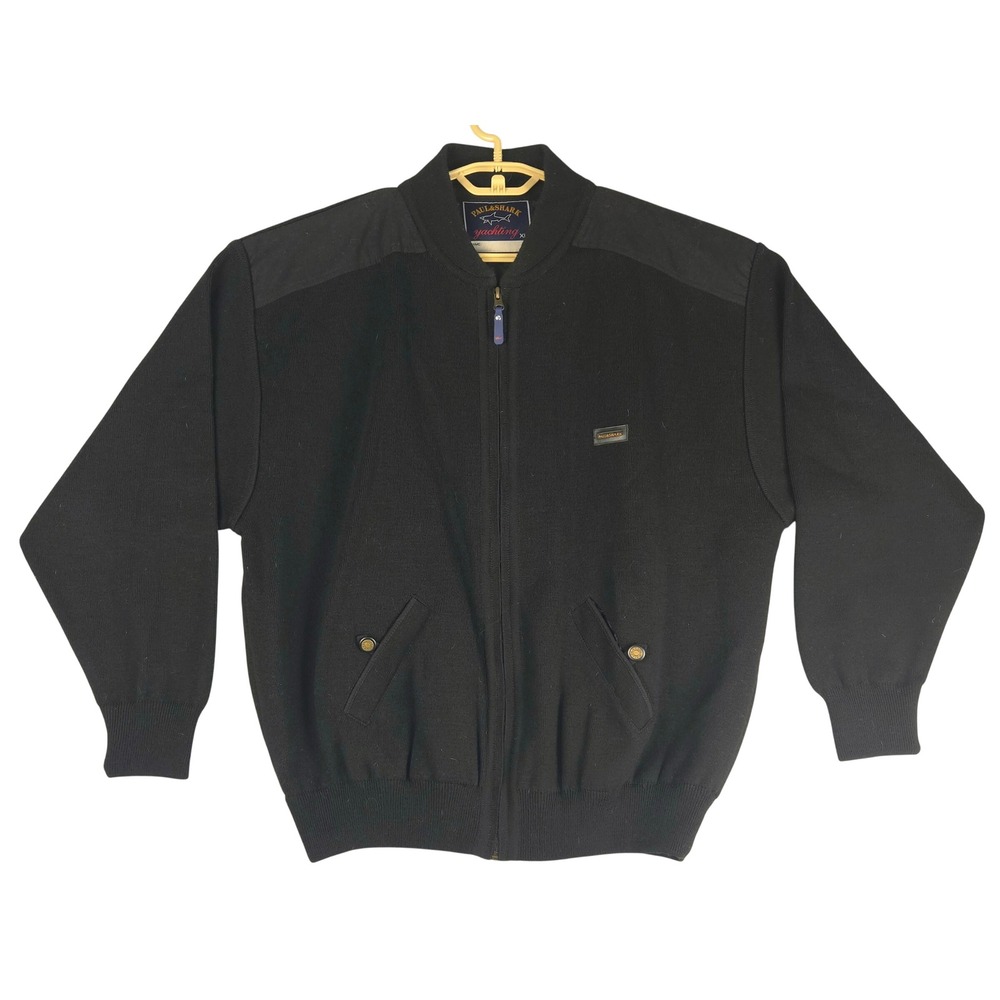 Paul & Shark Yachting Mens XL Black Wool Blend Full Zip Bomber Jacket Sweater